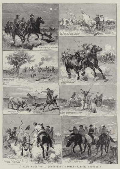 En dags arbejde på en Queensland Cattle-station, Australien af Adrien Emmanuel Marie