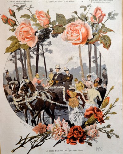 La fete des fleurs Tegning af Adrien Marie (1848-1891) Paris fra det 19. århundrede, dekorativ kunst af Adrien Emmanuel Marie