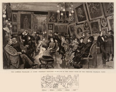 The Comedie Francaise at Home, Portrætskitser fra Life in Green Room i Theatre Francais, Paris af Adrien Emmanuel Marie