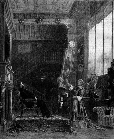 Teaterfremstilling: "" Le nabab"" af Alphonse Daudet (1840-1897) og Pierre Elzear med Blanche Pierson (1842-1919) (Felicia Ruys) og Adolphe Dupuis (1824-1891) (Jansoulet). Paris, Theatre du Vaudeville af Adrien Emmanuel Marie