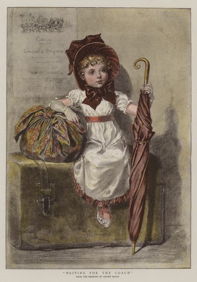 Venter på træneren (chromolitho) af Adrien Emmanuel Marie