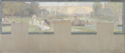 Skitse til rådhuset i Nogent-sur-Marne: Le repos - la navigation, forår 1889 (olie på lærred) af Adrien Karbowsky