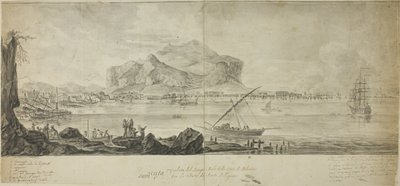 Udsigt over byen og havnen i Palermo med udsigt til Monte Pellegrino af Adrien Manglard