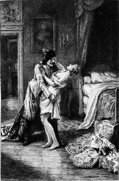 Gravering af Adrien Moreau (1843-1906), der illustrerer "" Candide"" af Francois Marie Arouet dit Voltaire (1694-1778). af Adrien Moreau