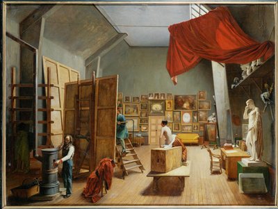 Interiør i atelieret hos maleren Abel de Pujol, hendes mand af Adrienne-Marie Grandpierre-Deverzy