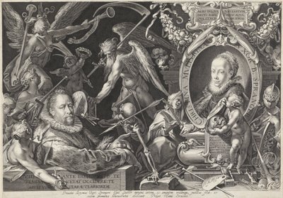 Allegorisk portræt af Bartholomeus Spranger og hans hustru Christina Muller af Egidius  Sadeler (II)
