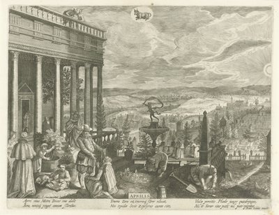 April Aprilis (titel på objekt) De tolv måneder (serietitel) af Egidius  Sadeler (II)