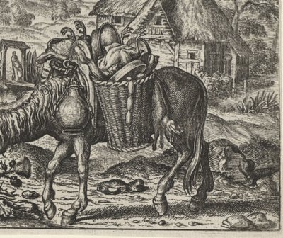Fabel om æslet fyldt med lækkerier af Egidius  Sadeler (II)