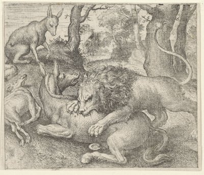 Fabel om løven og ræven af Egidius  Sadeler (II)