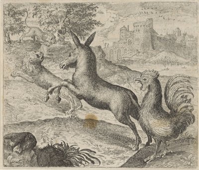 Fabel om løven, æselet og hanen af Egidius  Sadeler (II)