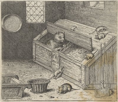 Fabel om den gamle kat og musene af Egidius  Sadeler (II)