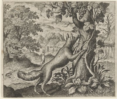 Fabel om ræven og druerne af Egidius  Sadeler (II)