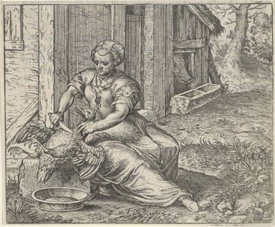 Fabel om kvinden og kyllingen af Egidius  Sadeler (II)