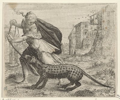 Fabel om kvinden med en civetkat af Egidius  Sadeler (II)