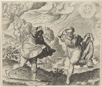 Fabel om vinden, solen og vandrerne af Egidius  Sadeler (II)