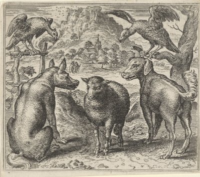 Fabel om ulven og hans retssag mod fårene af Egidius  Sadeler (II)