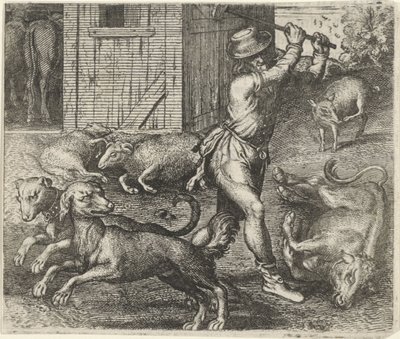 Fabel om en bonde og hans hunde af Egidius  Sadeler (II)