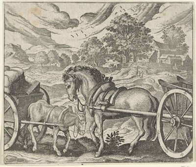 Fabel om den utilfredse hest og æsel af Egidius  Sadeler (II)
