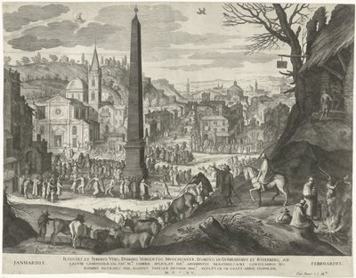 januar og februar De tolv måneder i seks italienske landskaber (serietitel) af Egidius  Sadeler (II)