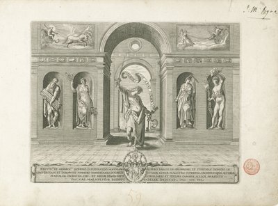 Janus og de fire årstider Titelbillede på en serie om de tolv måneder De tolv måneder (serietitel) af Egidius  Sadeler (II)