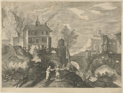 Landskab med stenbro Otte bøhmiske landskaber (serietitel) af Egidius  Sadeler (II)