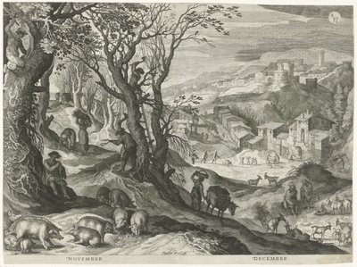 november og december De tolv måneder i seks italienske landskaber (serietitel) af Egidius  Sadeler (II)