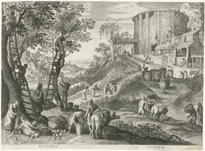 september og oktober De tolv måneder i seks italienske landskaber (serietitel) af Egidius  Sadeler (II)