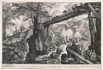 Otte bøhmiske landskaber: Landskab med logbro over grå stær, ca. 1610-1615. af Aegidius Sadeler or Saedeler