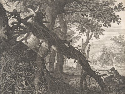 En skov med en kaninjagt,.n.d. af Aegidius Sadeler II