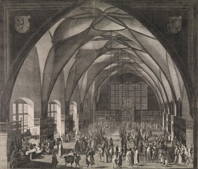 Indvendig udsigt over Vladislav Hall på Prags slot under den årlige messe, 1607., 1607. af Aegidius Sadeler II