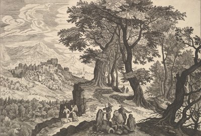 Landskab med Tobias og englen og sigøjnere. af Aegidius Sadeler II