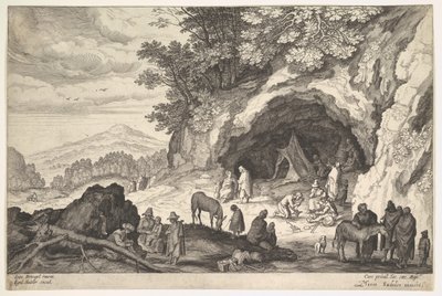 Bjerglandskab med en gruppe sigøjnere, 1586-1629. af Aegidius Sadeler II