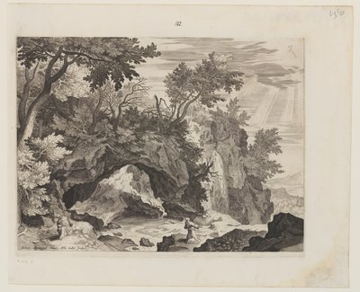 Rocky Landscape med stigmatiseringen af St. af Aegidius Sadeler II