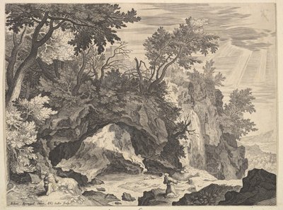Klippelandskab med Stigmatisering af Saint Francis.n.d. af Aegidius Sadeler II