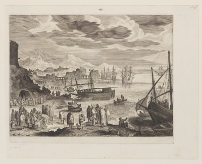 Stranden med fiskere og fiskehandlere af Aegidius Sadeler II