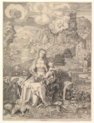 Jomfru og barn i et landskab, ca. 1597. af Aegidius Sadeler II