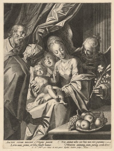 Den hellige familie med Saint Anne og to engle af Aegidius Sadeler II, after Hans von Aachen