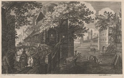 Gondoler på en flod ved et palads af Aegidius Sadeler II after Pieter Stevens