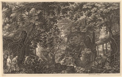Flodlandskab med en andejæger af Aegidius Sadeler II after Pieter Stevens