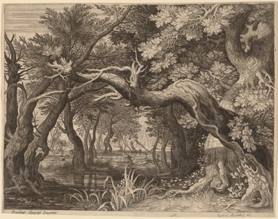 Hjortejagt nær en pool af Aegidius Sadeler II after Roelandt Savery