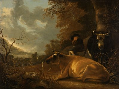 Landskab med køer og en ung hyrde af Aelbert Cuyp (manner of)