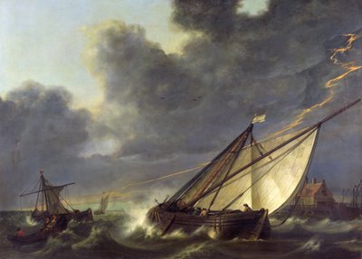 Både i Hollands flodmunding Diep i en storm af Aelbert Cuyp