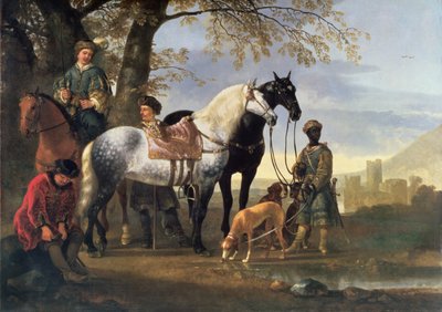 Jægere standset, c.1650 af Aelbert Cuyp