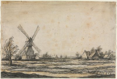 Landskab med en vindmølle nær en bondegård, 1642-1644. af Aelbert Cuyp