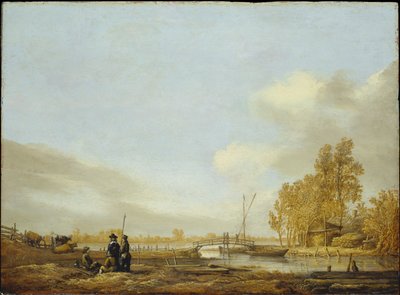 Flodlandskab med gangbro af Aelbert Cuyp