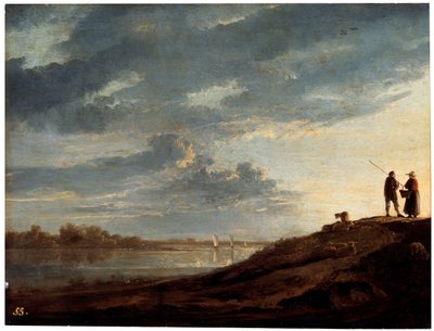 Solnedgang over floden, 1650