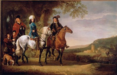 De hollandske adelsmænd går på hesteryg. Maleri af Albert (Aelbert eller Aelbrecht) Cuyp (1620-1691) 1600-tallet søn. 119x152,5 cm Paris, musee du Louvre af Aelbert Cuyp