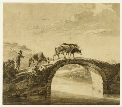 Tre køer på en bro (Lugt 16) af Aelbert Cuyp