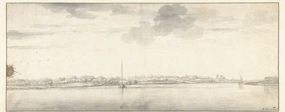 Ekspansiv udsigt over floden med skibe på roligt vand af Aelbert Cuyp