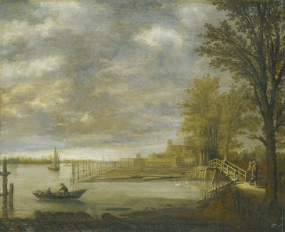 Udsigt over Dordrecht fra syd, i forgrunden tømmerpladserne af Aelbert Cuyp